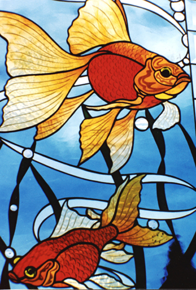 This beautiful homage to all dead fish was created by http://stainedglassbydanrose.com